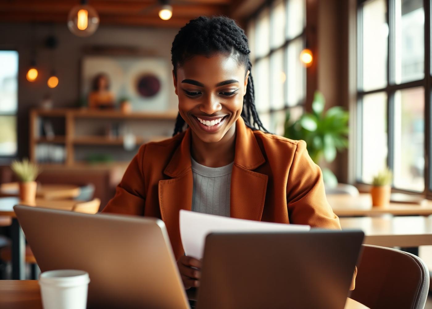 Candidate reviewing a job offer on a laptop
